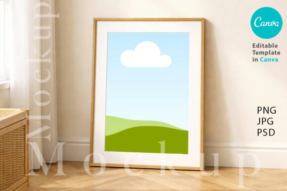 Simple Thin Wood Frame Mockup: Realistic Wall Art Display